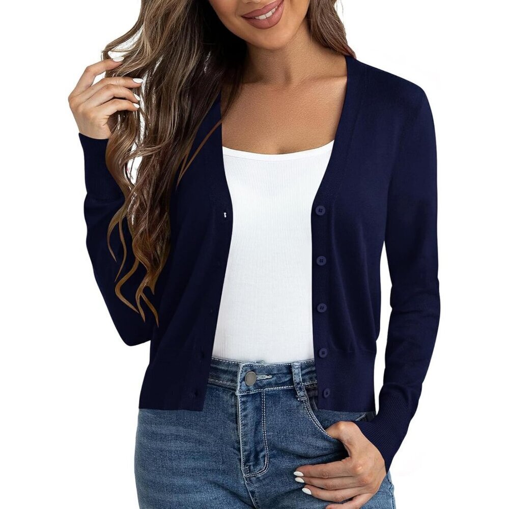 Cropped Cardigan Sweater Women Long Sleeve Button Bolero Shrug S-XL